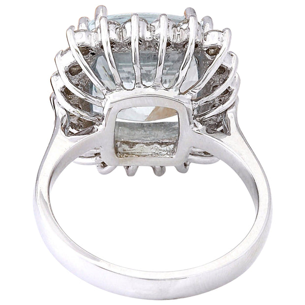 7.01 Carat Natural Aquamarine 14K Solid White Gold Diamond Ring - Fashion Strada