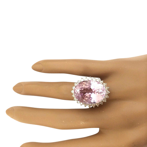 24.08 Carat Natural Kunzite 14K Solid White Gold Diamond Ring - Fashion Strada