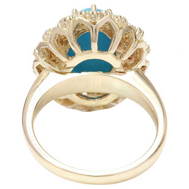 3.88 Carat Natural Turquoise 14K Solid Yellow Gold Diamond Ring - Fashion Strada