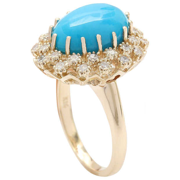 3.88 Carat Natural Turquoise 14K Solid Yellow Gold Diamond Ring - Fashion Strada