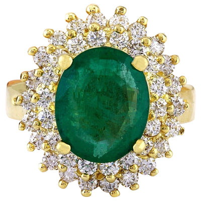 4.64 Carat Natural Emerald 14K Solid Yellow Gold Diamond Ring - Fashion Strada