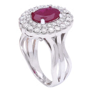 2.60 Carat Natural Ruby 14K Solid White Gold Diamond Ring - Fashion Strada