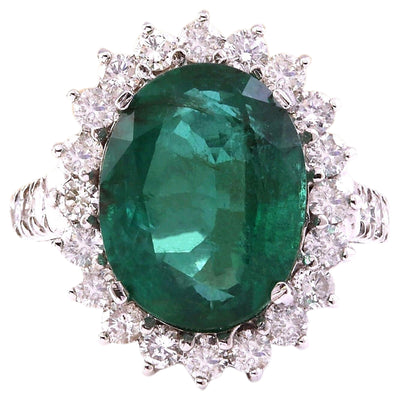 9.80 Carat Natural Emerald 14K Solid White Gold Diamond Ring - Fashion Strada