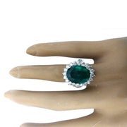 9.80 Carat Natural Emerald 14K Solid White Gold Diamond Ring - Fashion Strada