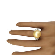 12.90 mm Gold South Sea Pearl 14K Solid White Gold Diamond Ring - Fashion Strada