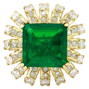 8.50 Carat Natural Emerald 14K Solid Yellow Gold Diamond Ring - Fashion Strada