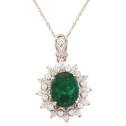 3.14 Carat Natural Emerald 14K Solid White Gold Diamond Pendant Necklace - Fashion Strada