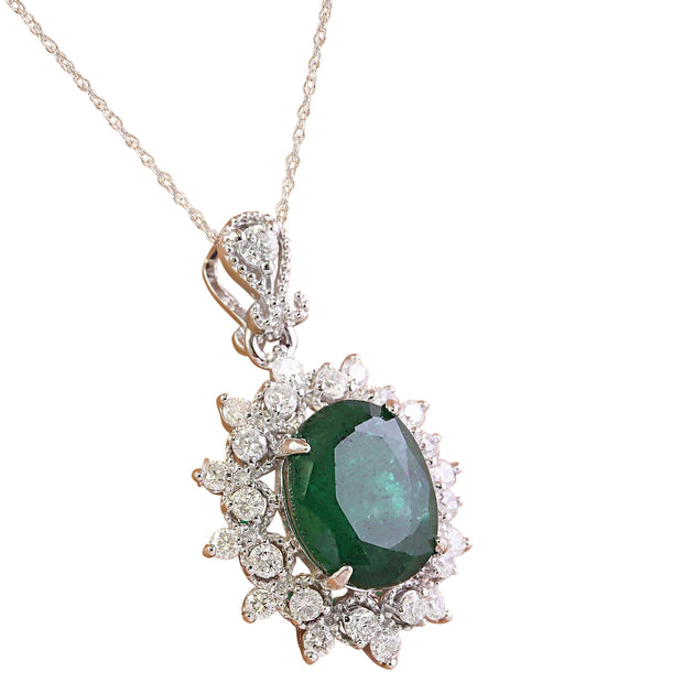 3.14 Carat Natural Emerald 14K Solid White Gold Diamond Pendant Necklace - Fashion Strada