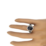 5.50 Carat Natural Sapphire 14K Solid White Gold Diamond Ring - Fashion Strada