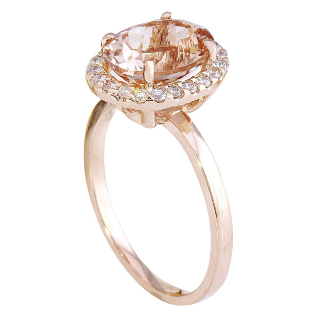 2.87 Carat Natural Morganite 14K Solid Rose Gold Diamond Ring - Fashion Strada