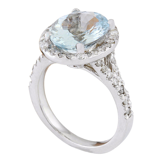3.68 Carat Natural Aquamarine 14K Solid White Gold Diamond Ring - Fashion Strada