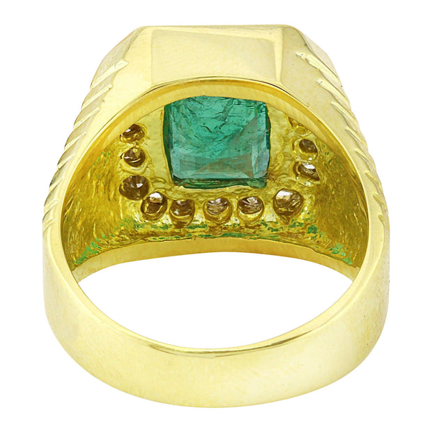 MENS 3.57 Carat Natural Emerald 14K Solid Yellow Gold Diamond Ring - Fashion Strada