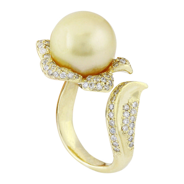 11.28 mm Gold South Sea Pearl 14K Solid Yellow Gold Diamond Ring - Fashion Strada