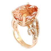 13.39 Carat Natural Morganite 14K Solid Rose Gold Diamond Ring - Fashion Strada