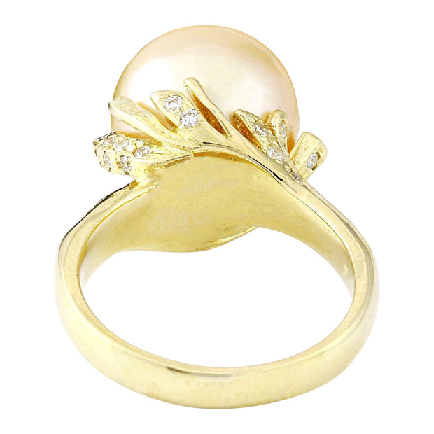 12.45 mm Gold South Sea Pearl 14K Solid Yellow Gold Diamond Ring - Fashion Strada