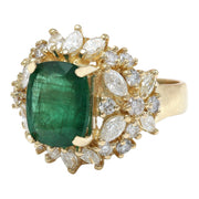 5.56 Carat Natural Emerald 14K Solid Yellow Gold Diamond Ring - Fashion Strada
