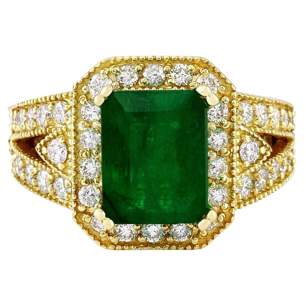 4.35 Carat Natural Emerald 14K Solid Yellow Gold Diamond Ring - Fashion Strada