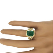 4.35 Carat Natural Emerald 14K Solid Yellow Gold Diamond Ring - Fashion Strada