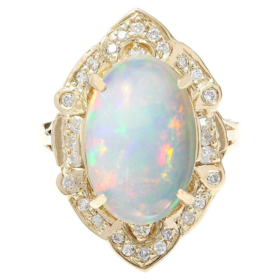 9.05 Carat Natural Opal 14K Solid Yellow Gold Diamond Ring - Fashion Strada
