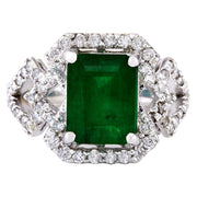 4.43 Carat Natural Emerald 14K Solid White Gold Diamond Ring - Fashion Strada