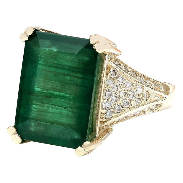 8.73 Carat Natural Emerald 14K Solid Yellow Gold Diamond Ring - Fashion Strada