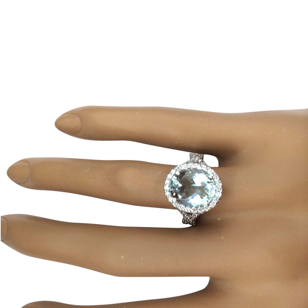 3.74 Carat Natural Aquamarine 14K Solid White Gold Diamond Ring - Fashion Strada