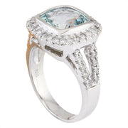 3.25 Carat Natural Aquamarine 14K Solid White Gold Diamond Ring - Fashion Strada