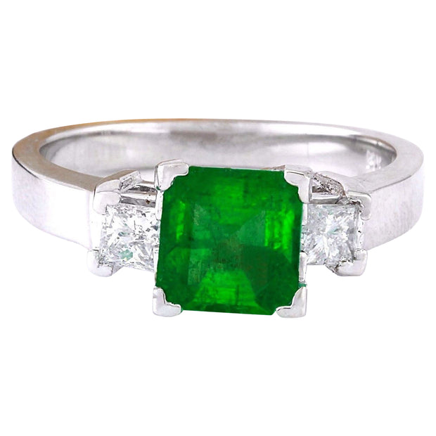 1.90 Carat Natural Emerald 14K Solid White Gold Diamond Ring - Fashion Strada