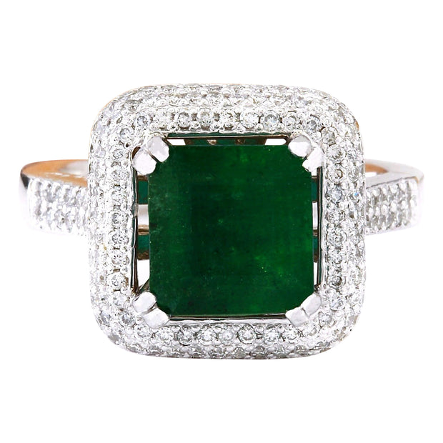 4.33 Carat Natural Emerald 14K Solid White Gold Diamond Ring - Fashion Strada