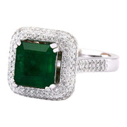 4.33 Carat Natural Emerald 14K Solid White Gold Diamond Ring - Fashion Strada
