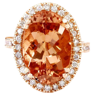 9.81 Carat Natural Morganite 14K Solid Rose Gold Diamond Ring - Fashion Strada