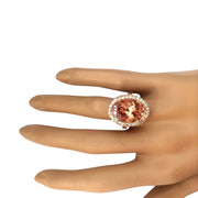 9.81 Carat Natural Morganite 14K Solid Rose Gold Diamond Ring - Fashion Strada