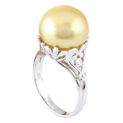 12.90 mm Gold South Sea Pearl 14K Solid White Gold Ring - Fashion Strada