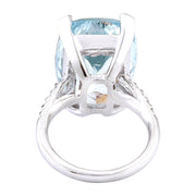 16.55 Carat Natural Aquamarine 14K Solid White Gold Diamond Ring - Fashion Strada