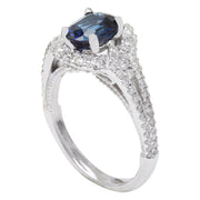 2.59 Carat Natural Sapphire 14K Solid White Gold Diamond Ring - Fashion Strada