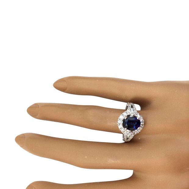 2.59 Carat Natural Sapphire 14K Solid White Gold Diamond Ring - Fashion Strada
