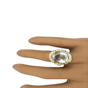 5.80 Carat Natural Aquamarine 14K Solid Yellow Gold Diamond Ring - Fashion Strada