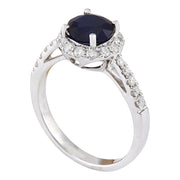 2.35 Carat Natural Sapphire 14K Solid White Gold Diamond Ring - Fashion Strada