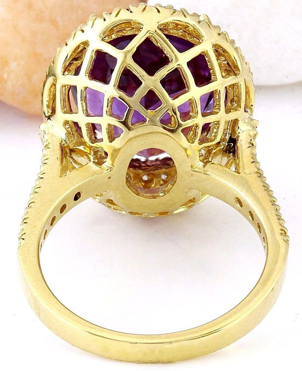 9.10 Carat Natural Amethyst 14K Solid Yellow Gold Diamond Ring - Fashion Strada