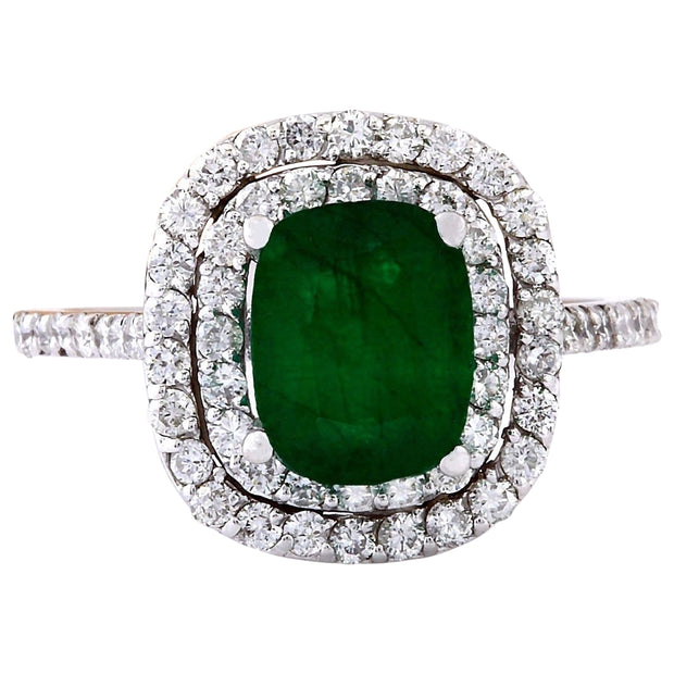 2.99 Carat Natural Emerald 14K Solid White Gold Diamond Ring - Fashion Strada
