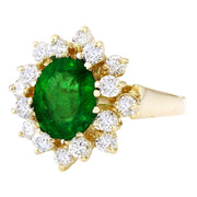 2.54 Carat Natural Emerald 14K Solid Yellow Gold Diamond Ring - Fashion Strada