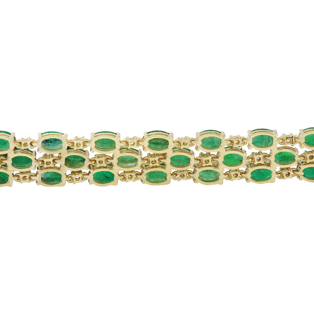 25.25 Carat Natural Emerald 14K Solid Yellow Gold Diamond Bracelet - Fashion Strada