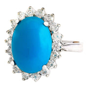 5.29 Carat Natural Turquoise 14K Solid White Gold Diamond Ring - Fashion Strada