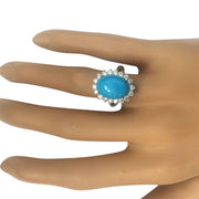 5.29 Carat Natural Turquoise 14K Solid White Gold Diamond Ring - Fashion Strada