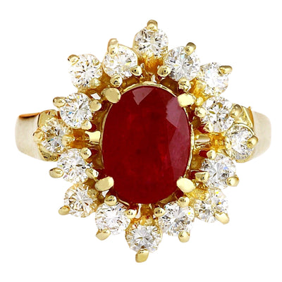 2.15 Carat Natural Ruby 14K Solid Yellow Gold Diamond Ring - Fashion Strada