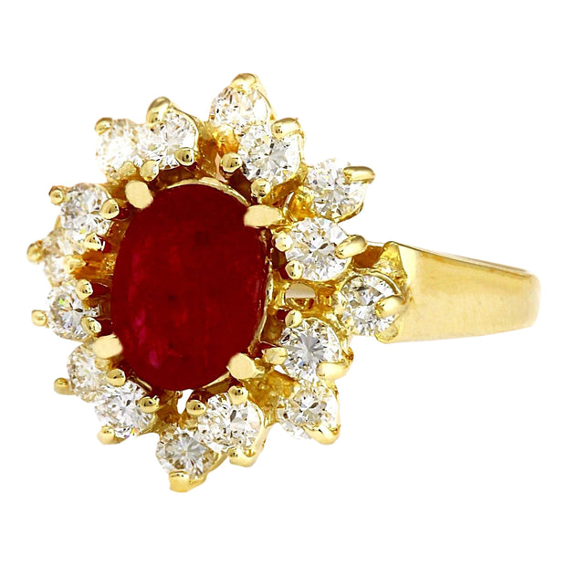 2.15 Carat Natural Ruby 14K Solid Yellow Gold Diamond Ring - Fashion Strada