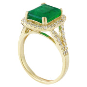 4.47 Carat Natural Emerald 14K Solid Yellow Gold Diamond Ring - Fashion Strada