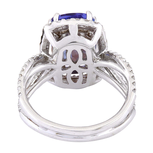 4.88 Carat Natural Tanzanite 14K Solid White Gold Diamond Ring - Fashion Strada