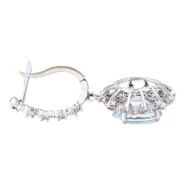 7.30 Carat Natural Aquamarine 14K Solid White Gold Diamond Earrings - Fashion Strada