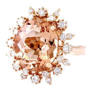 7.15 Carat Natural Morganite 14K Solid Rose Gold Diamond Ring - Fashion Strada